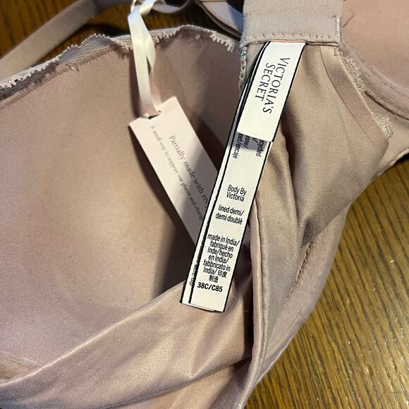 Victoria’s Secret Body By Victoria Lined Demi Bra 38C Nude Lace Floral NWT - Picture 3 of 4